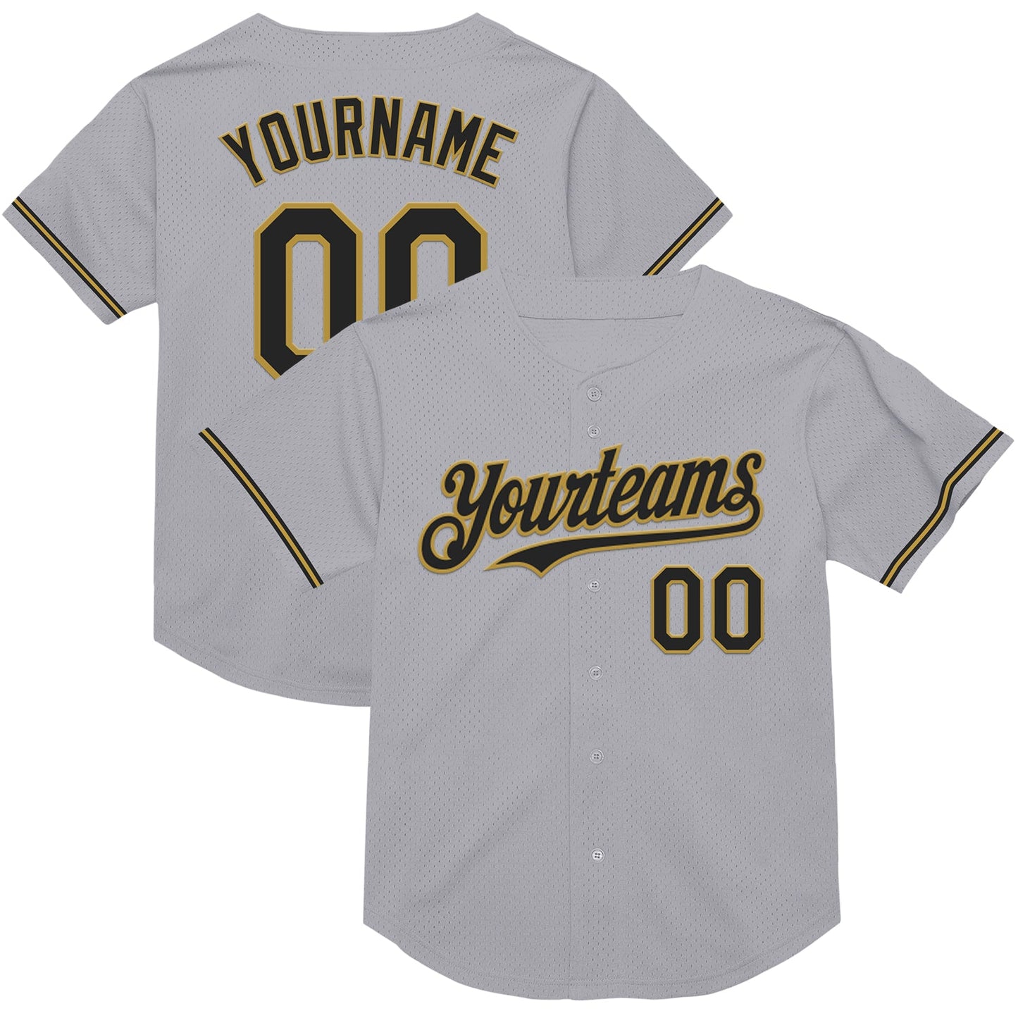 Custom Gray Black-Old Gold Mesh Authentic Throwback Baseball Jersey - Sky-Custom