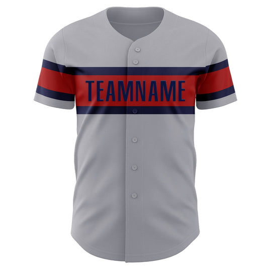 Custom Gray Navy-Red Authentic Baseball Jersey - Sky-Custom