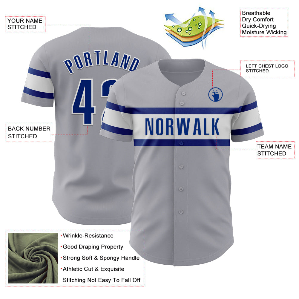 Custom Gray Royal-White Authentic Baseball Jersey - Sky-Custom