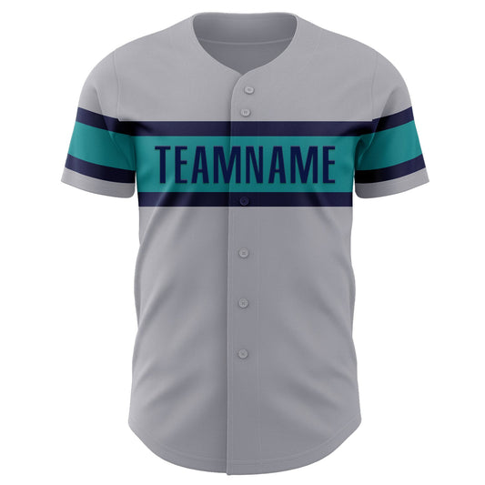 Custom Gray Navy-Teal Authentic Baseball Jersey - Sky-Custom