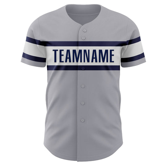 Custom Gray Navy-White Authentic Baseball Jersey - Sky-Custom
