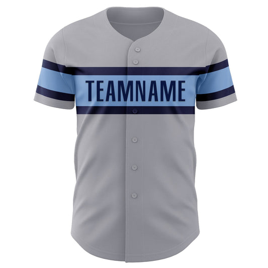 Custom Gray Navy-Light Blue Authentic Baseball Jersey - Sky-Custom
