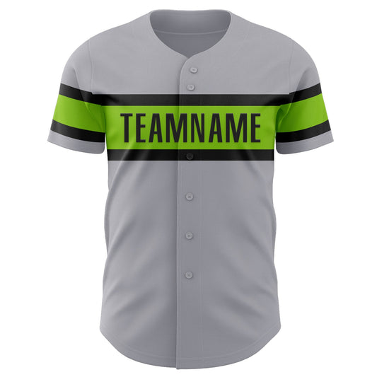 Custom Gray Neon Green-Black Authentic Baseball Jersey - Sky-Custom