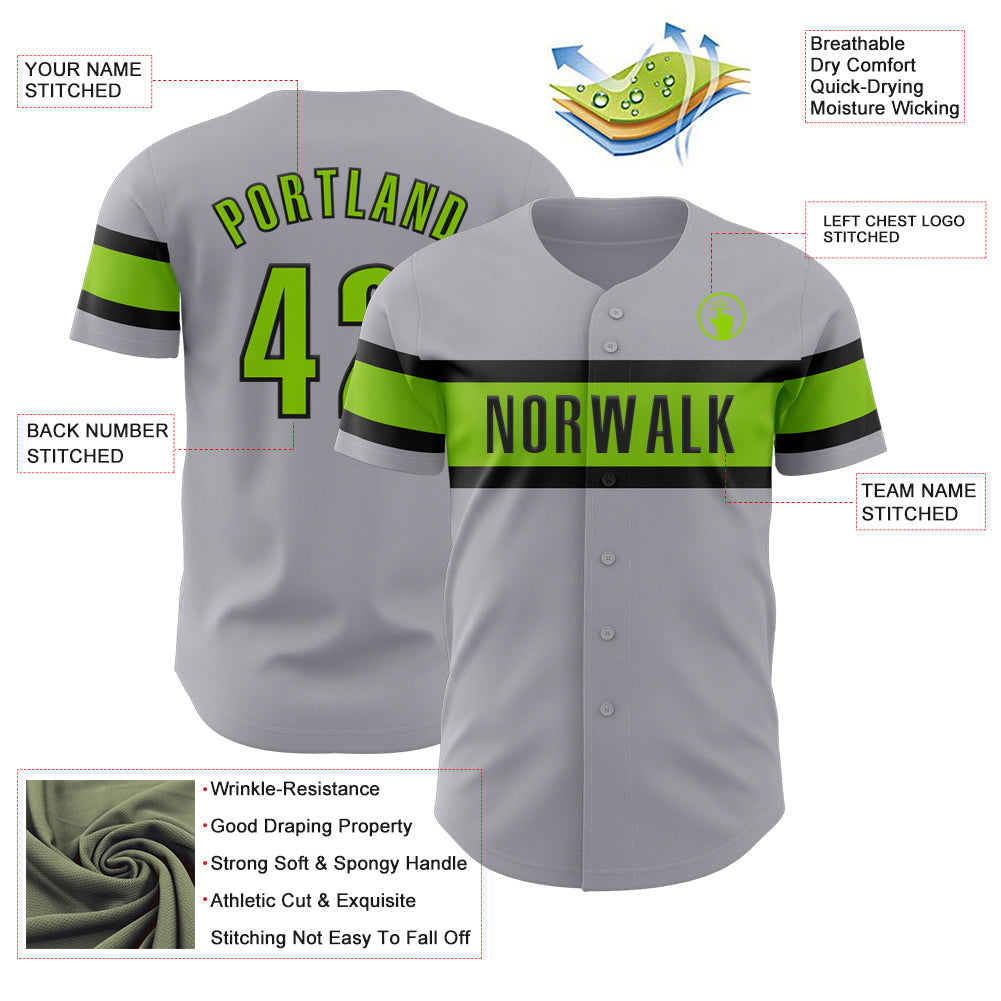 Custom Gray Neon Green-Black Authentic Baseball Jersey - Sky-Custom