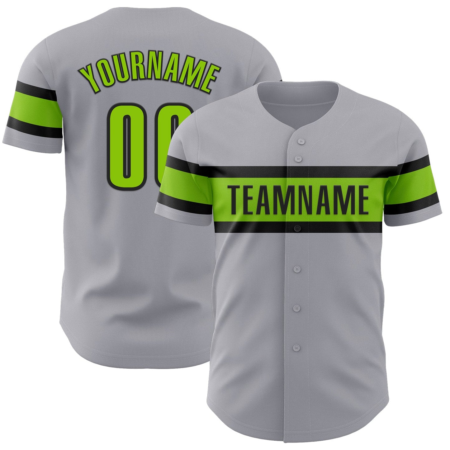 Custom Gray Neon Green-Black Authentic Baseball Jersey - Sky-Custom