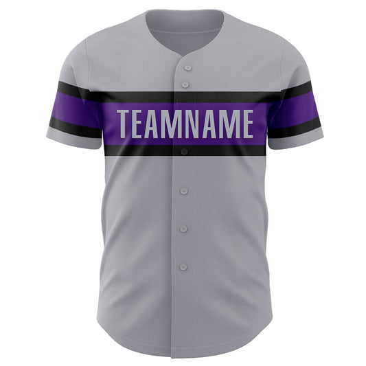 Custom Gray Purple-Black Authentic Baseball Jersey - Sky-Custom