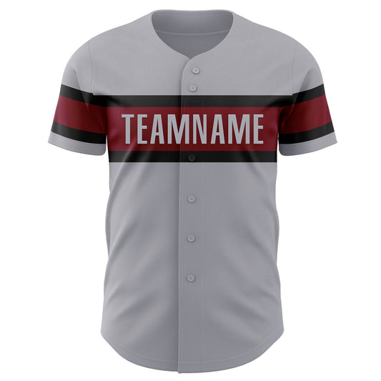 Custom Gray Crimson-Black Authentic Baseball Jersey - Sky-Custom