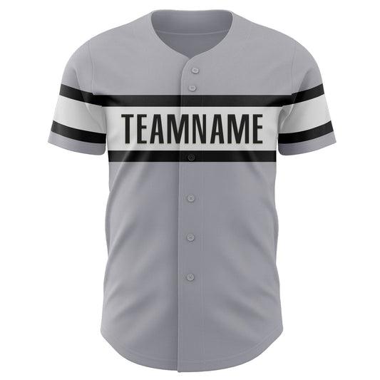 Custom Gray Black-White Authentic Baseball Jersey - Sky-Custom