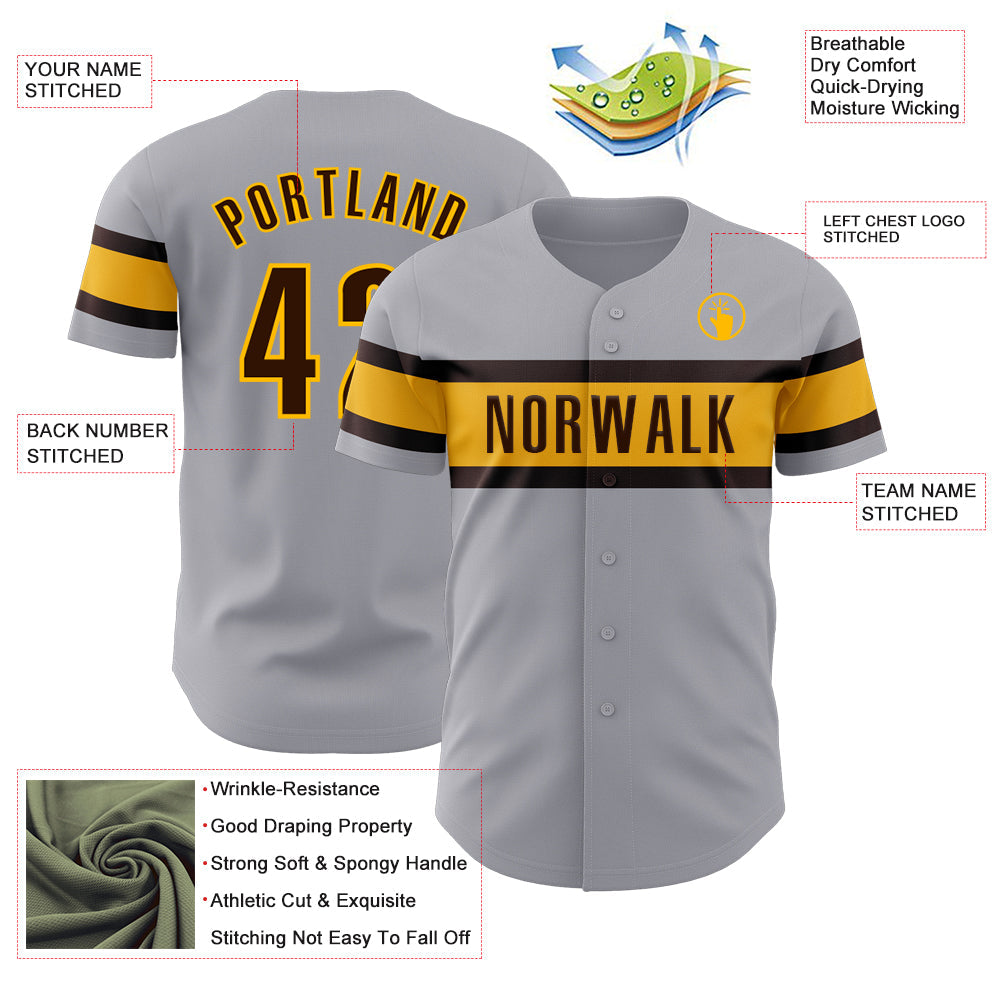Custom Gray Brown-Gold Authentic Baseball Jersey - Sky-Custom