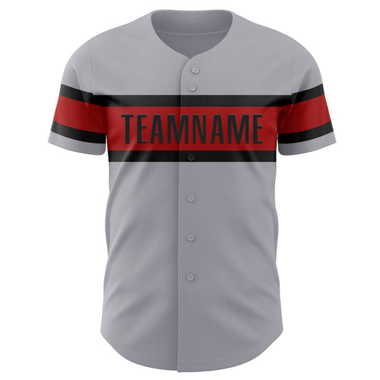 Custom Gray Red-Black Authentic Baseball Jersey - Sky-Custom