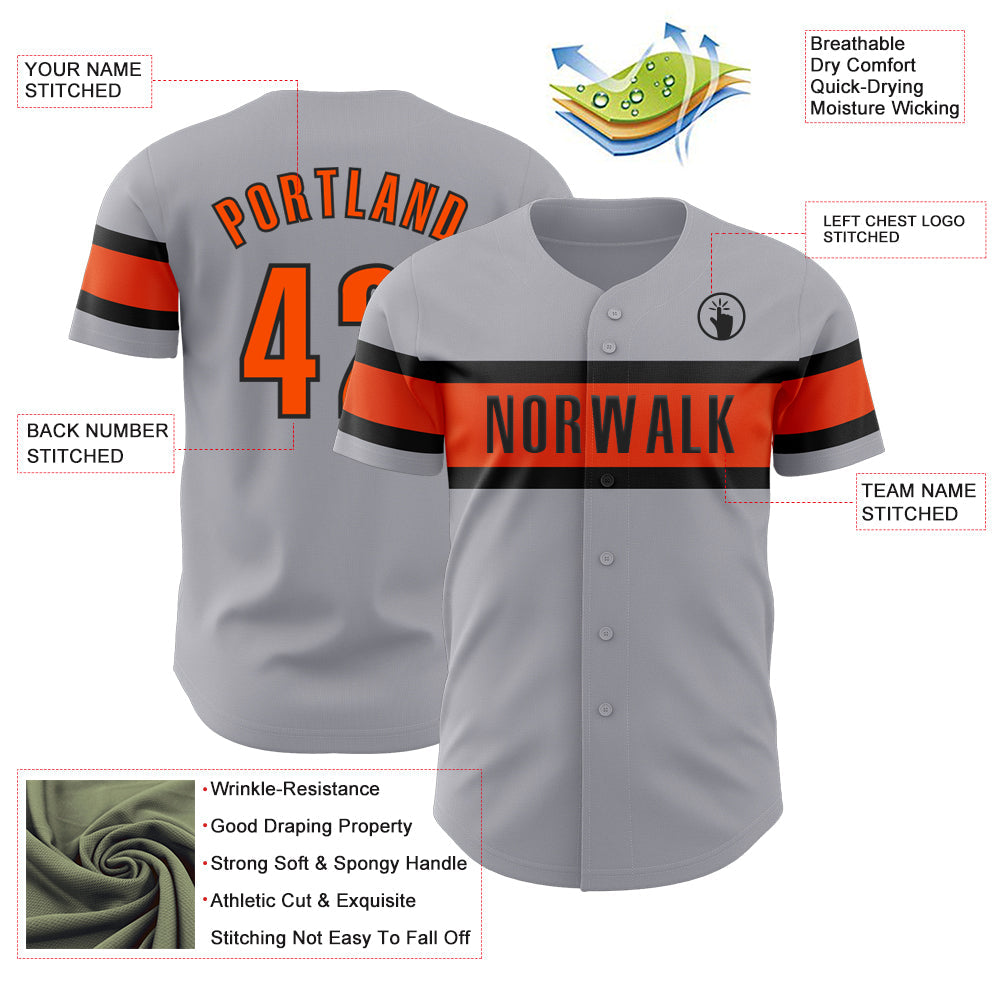 Custom Gray Orange-Black Authentic Baseball Jersey - Sky-Custom