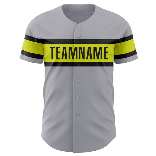 Custom Gray Neon Yellow-Black Authentic Baseball Jersey - Sky-Custom