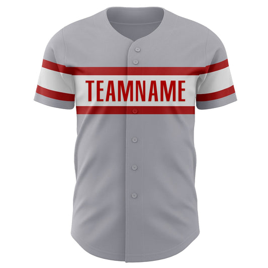 Custom Gray Red-White Authentic Baseball Jersey - Sky-Custom