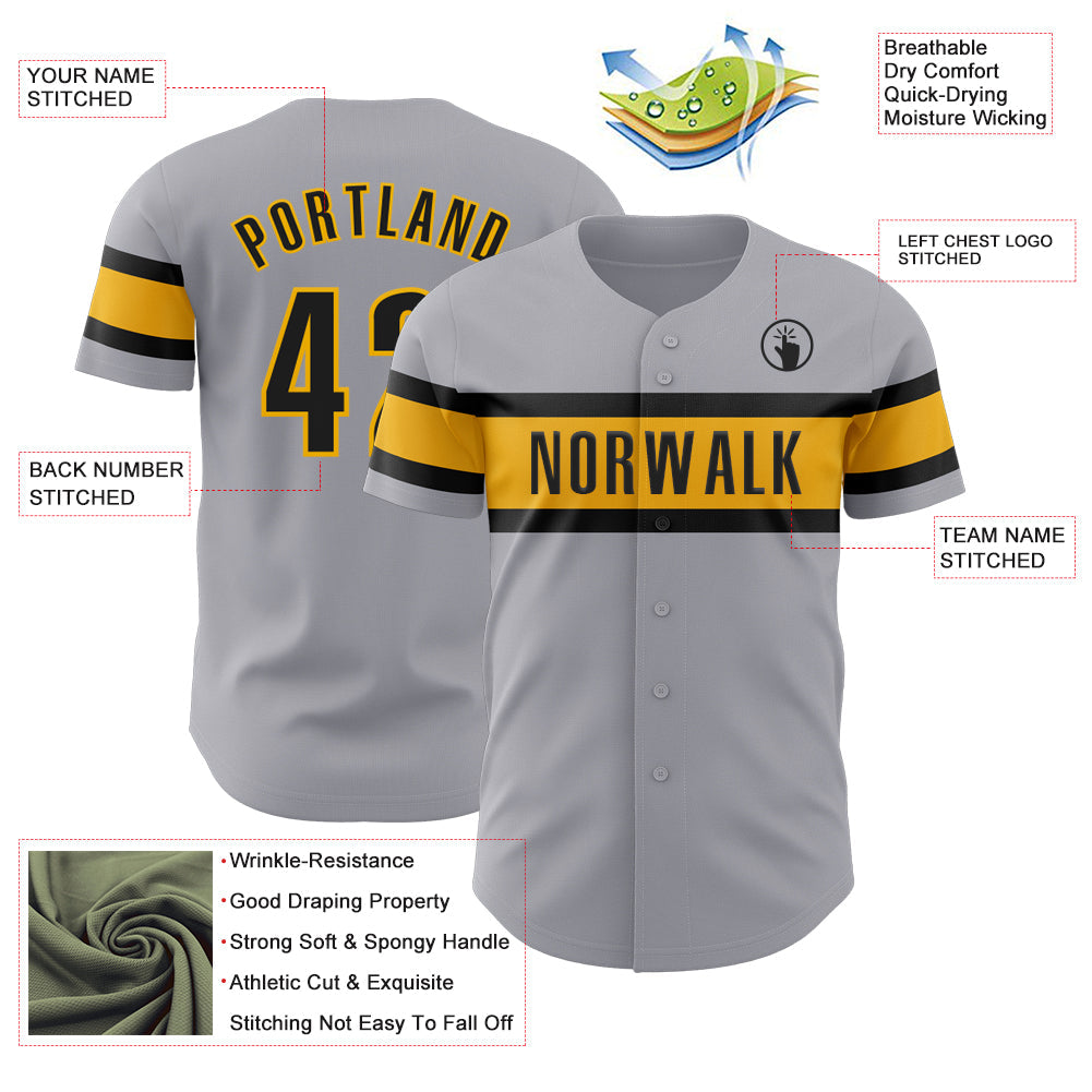 Custom Gray Black-Gold Authentic Baseball Jersey - Sky-Custom