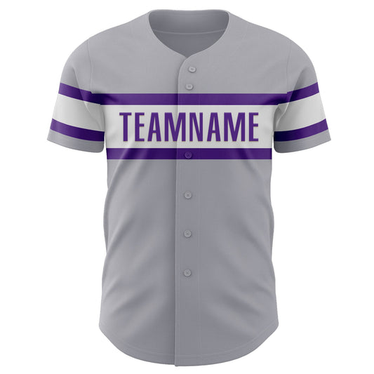 Custom Gray Purple-White Authentic Baseball Jersey - Sky-Custom