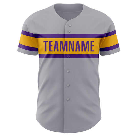 Custom Gray Purple-Gold Authentic Baseball Jersey - Sky-Custom
