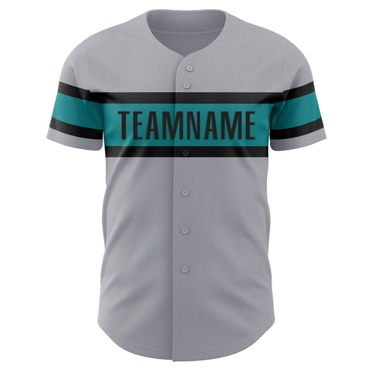 Custom Gray Black-Teal Authentic Baseball Jersey - Sky-Custom