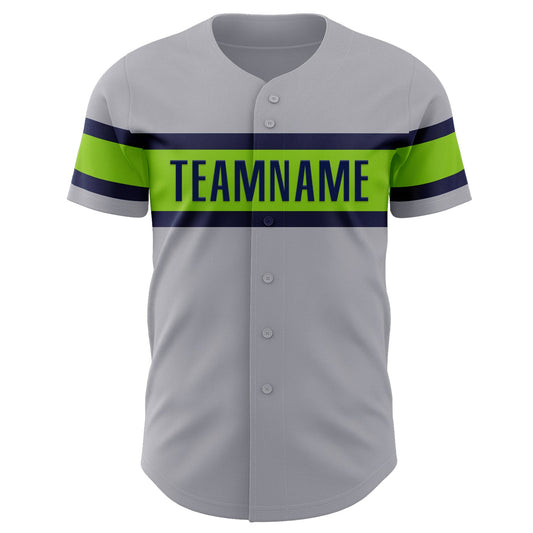 Custom Gray Neon Green-Navy Authentic Baseball Jersey - Sky-Custom
