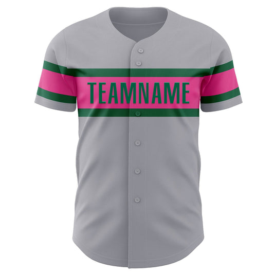 Custom Gray Pink-Kelly Green Authentic Baseball Jersey - Sky-Custom