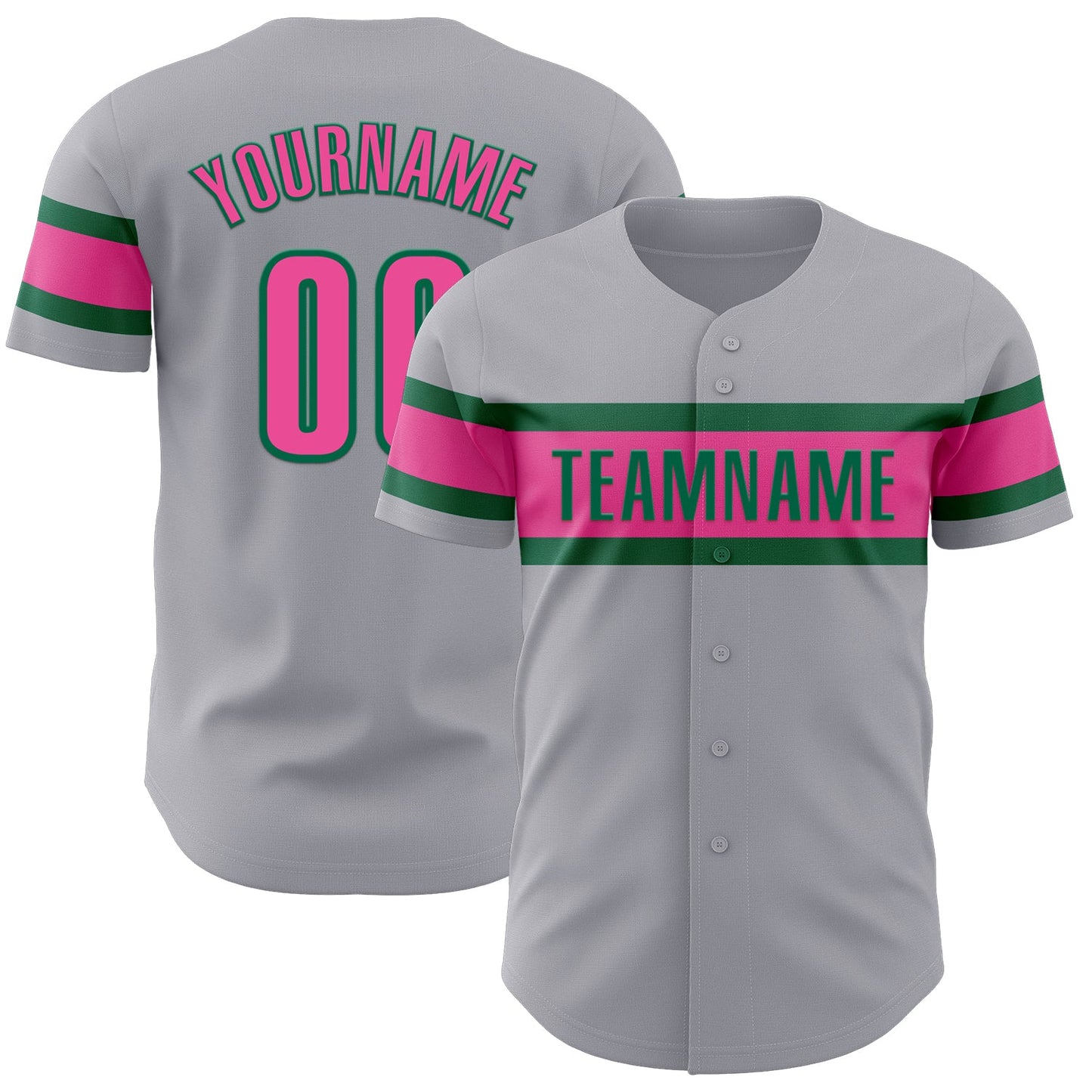 Custom Gray Pink-Kelly Green Authentic Baseball Jersey - Sky-Custom