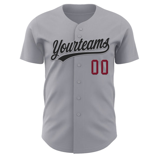 Custom Gray Black-Crimson Authentic Baseball Jersey - Sky-Custom