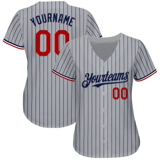 Custom Gray Navy Pinstripe Red-White Authentic Baseball Jersey - Sky-Custom