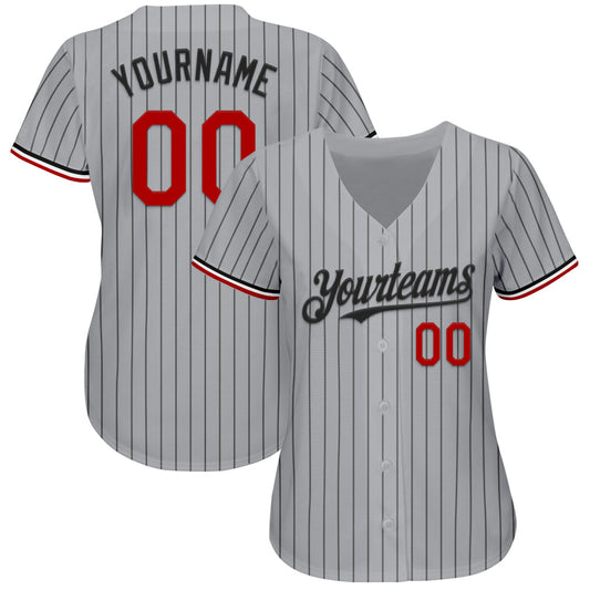 Custom Gray Black Pinstripe Red-White Authentic Baseball Jersey - Sky-Custom