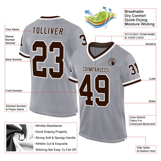Custom Gray Brown-White Mesh Authentic Throwback Football Jersey - Sky-Custom