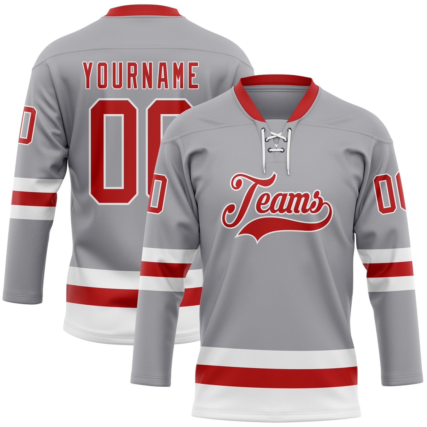 Custom Gray Red-White Hockey Lace Neck Jersey - Sky-Custom