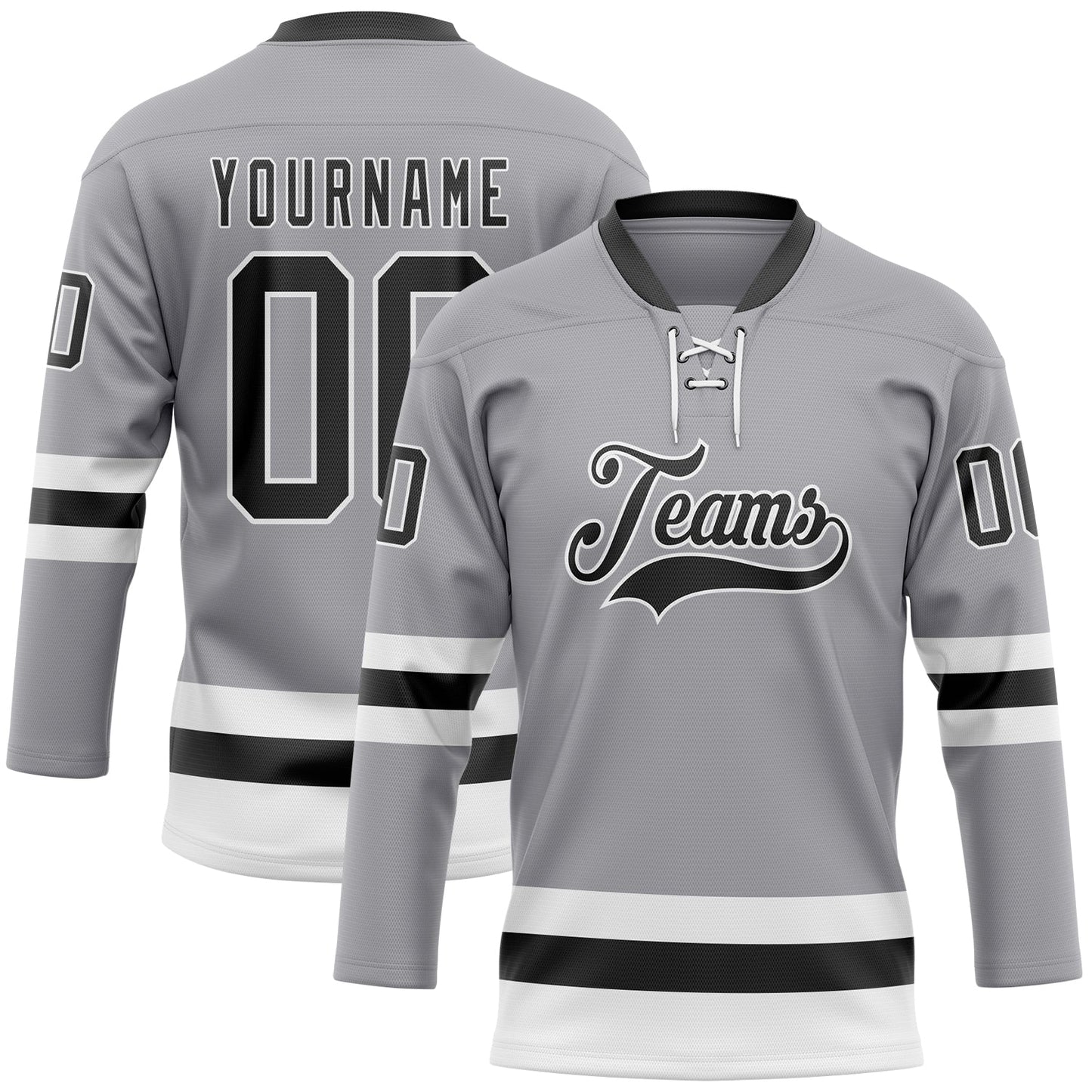 Custom Gray Black-White Hockey Lace Neck Jersey - Sky-Custom