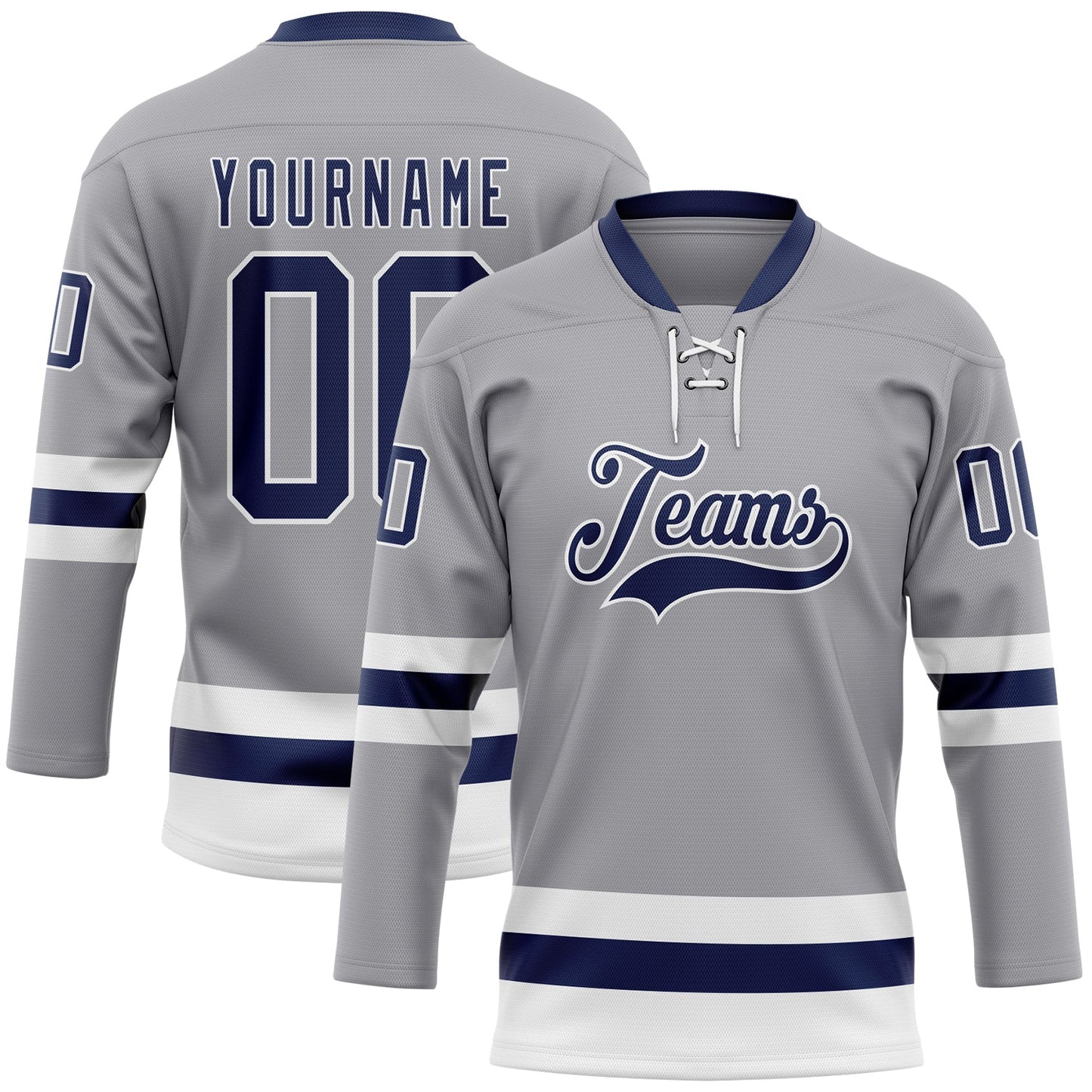 Custom Gray Navy-White Hockey Lace Neck Jersey - Sky-Custom