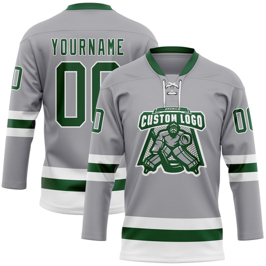 Custom Gray Green-White Hockey Lace Neck Jersey - Sky-Custom