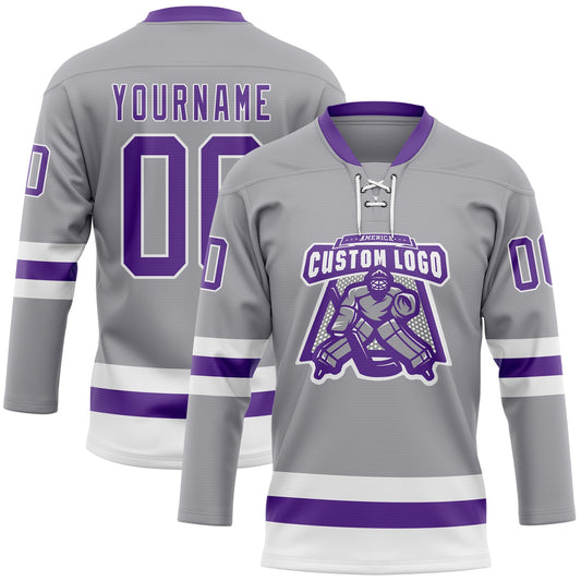 Custom Gray Purple-White Hockey Lace Neck Jersey - Sky-Custom