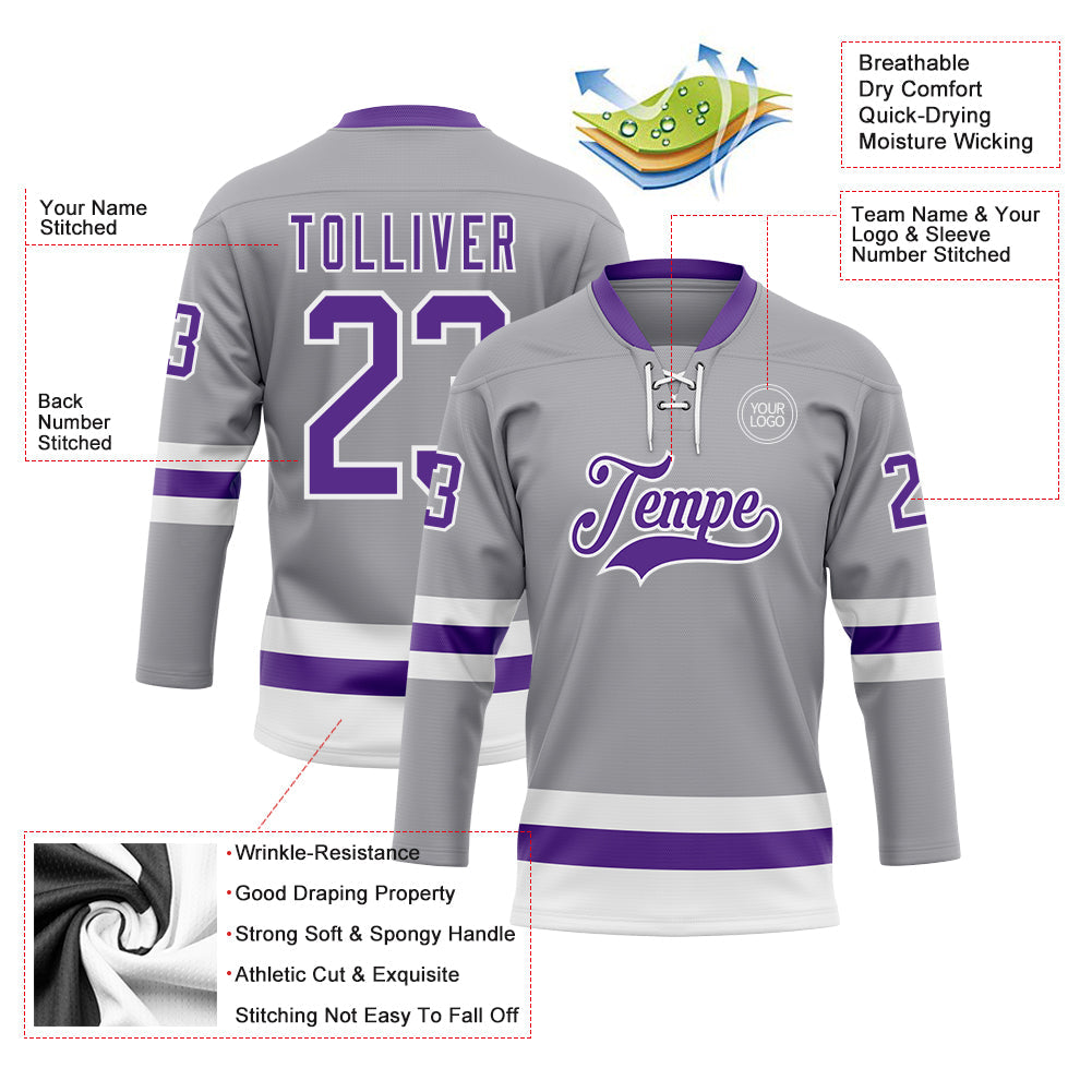 Custom Gray Purple-White Hockey Lace Neck Jersey - Sky-Custom