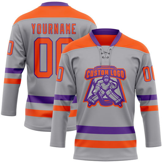 Custom Gray Orange-Purple Hockey Lace Neck Jersey - Sky-Custom