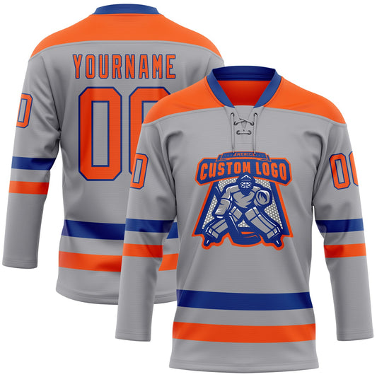 Custom Gray Orange-Royal Hockey Lace Neck Jersey - Sky-Custom