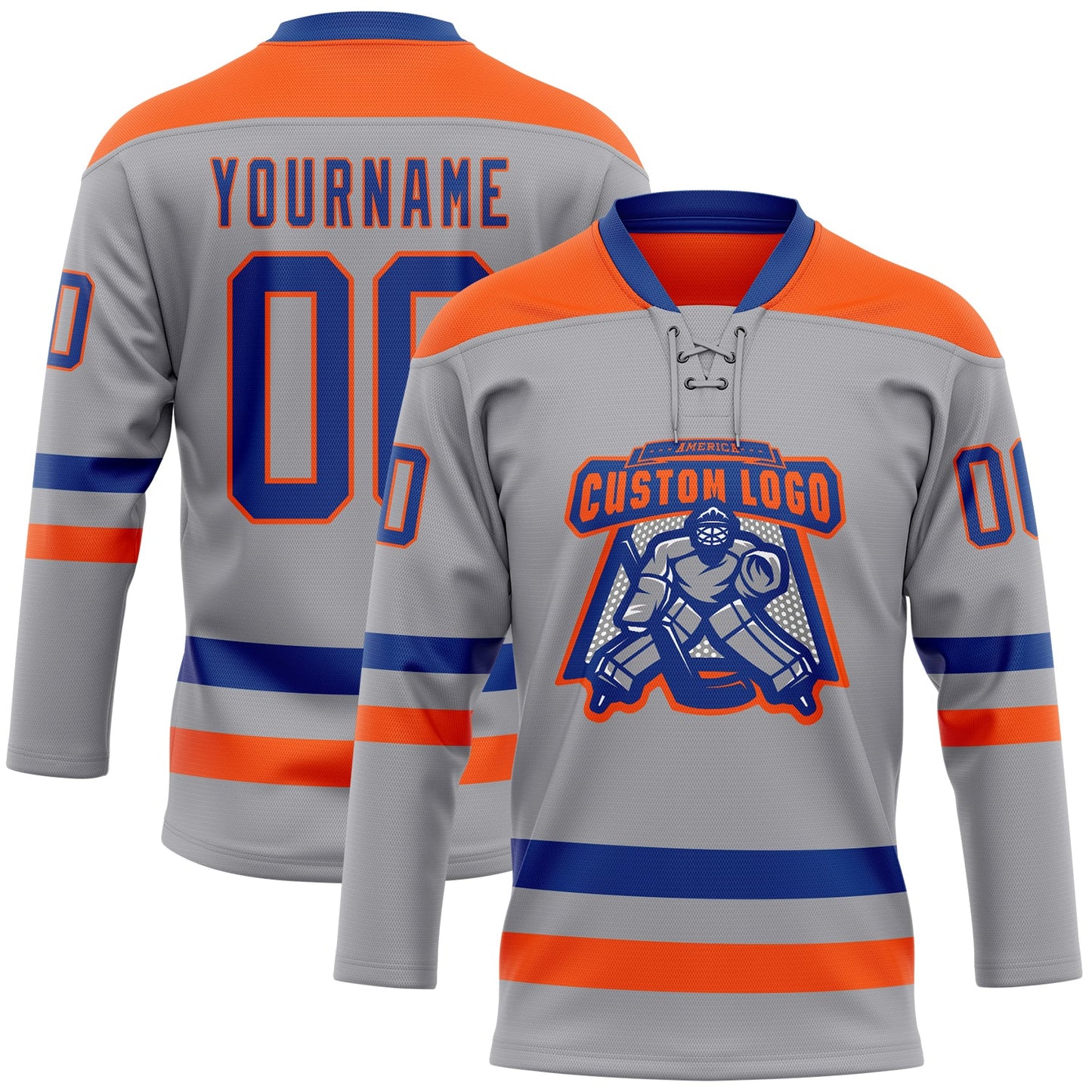 Custom Gray Royal-Orange Hockey Lace Neck Jersey - Sky-Custom