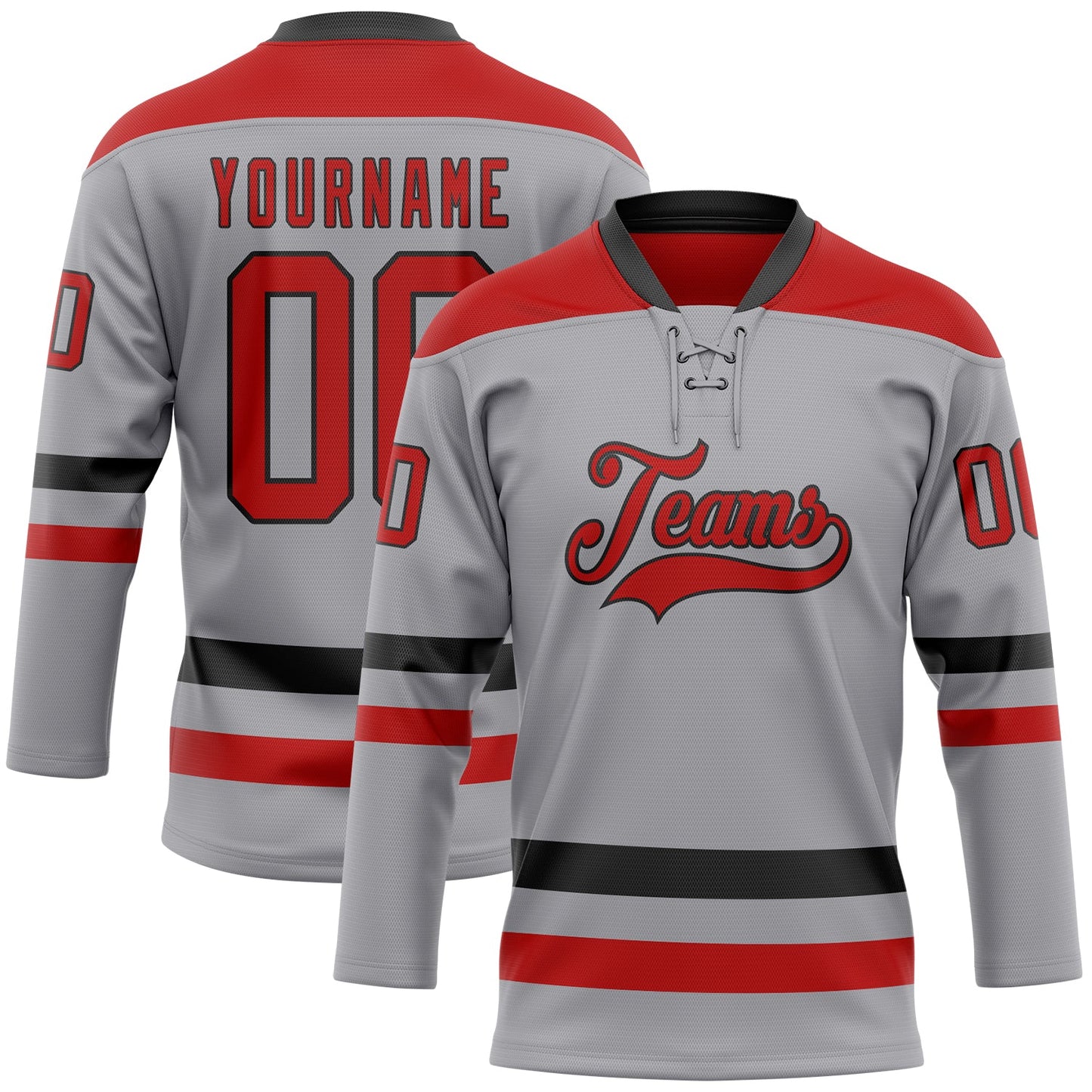 Custom Gray Red-Black Hockey Lace Neck Jersey - Sky-Custom
