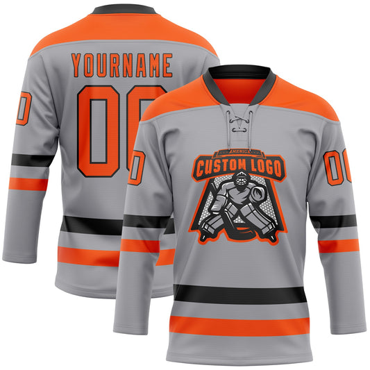 Custom Gray Orange-Black Hockey Lace Neck Jersey - Sky-Custom