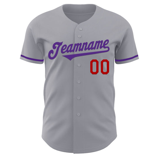 Custom Gray Purple-Red Authentic Baseball Jersey - Sky-Custom
