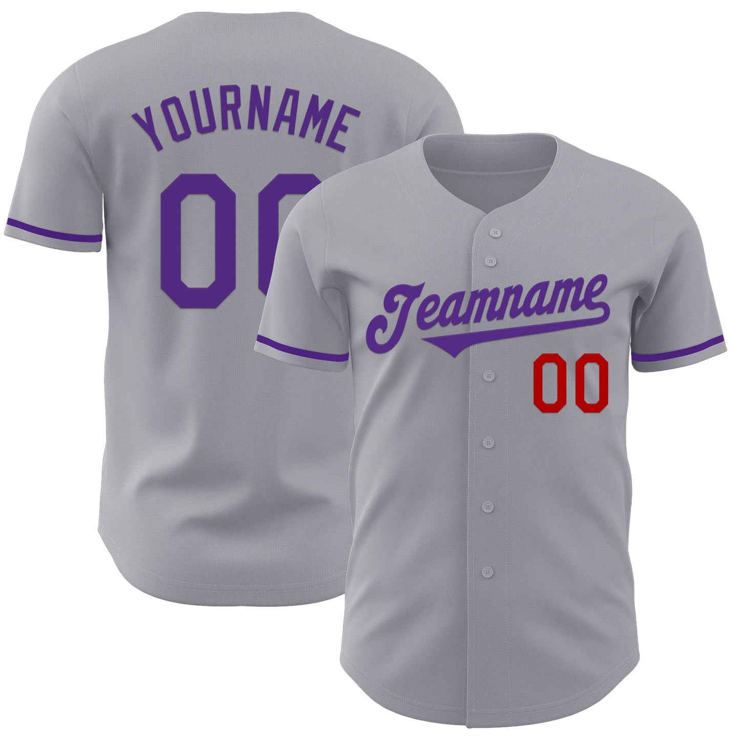 Custom Gray Purple-Red Authentic Baseball Jersey - Sky-Custom