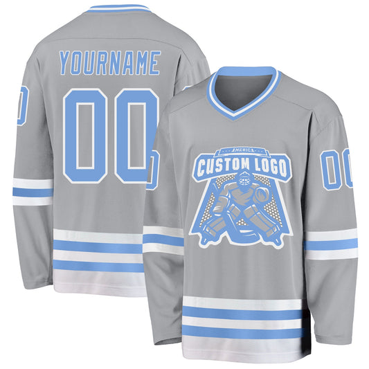 Custom Gray Light Blue-White Hockey Jersey - Sky-Custom