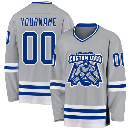 Custom Gray Royal-White Hockey Jersey - Sky-Custom