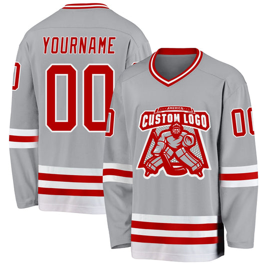 Custom Gray Red-White Hockey Jersey - Sky-Custom