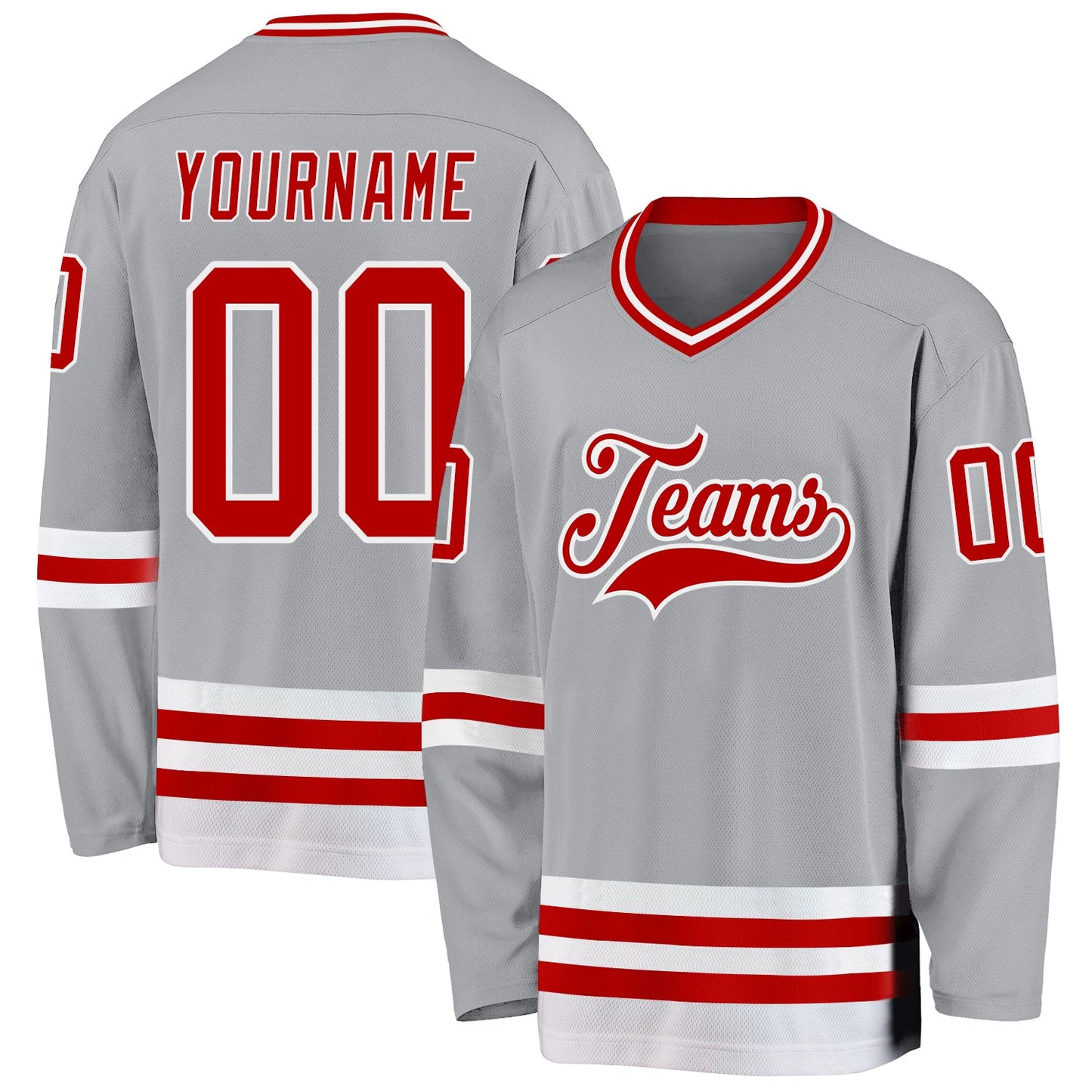 Custom Gray Red-White Hockey Jersey - Sky-Custom
