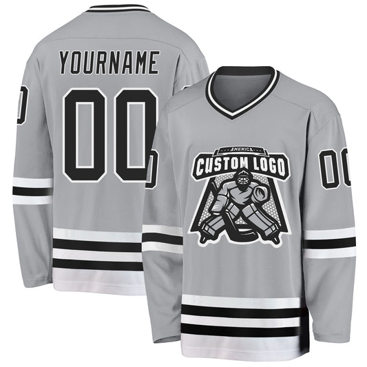Custom Gray Black-White Hockey Jersey - Sky-Custom