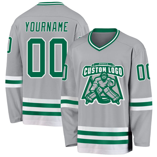 Custom Gray Kelly Green-White Hockey Jersey - Sky-Custom
