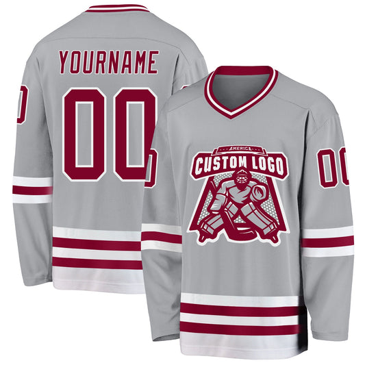 Custom Gray Maroon-White Hockey Jersey - Sky-Custom