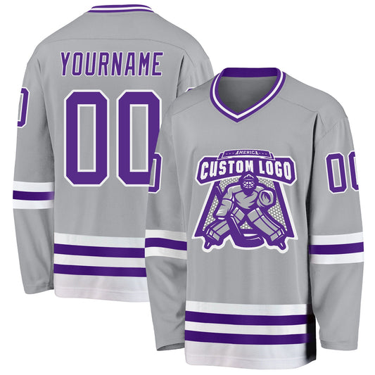 Custom Gray Purple-White Hockey Jersey - Sky-Custom