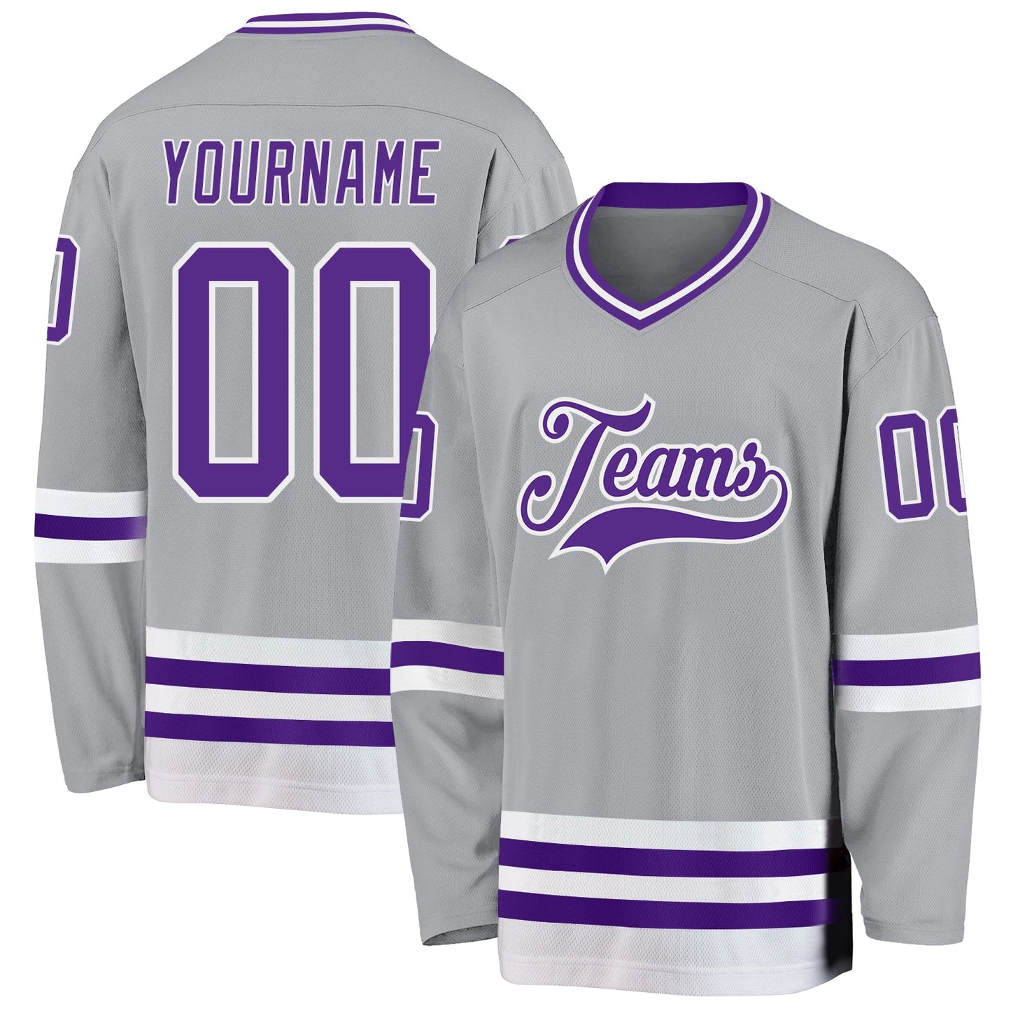 Custom Gray Purple-White Hockey Jersey - Sky-Custom